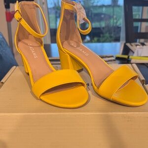 Adams Bright Yellow Ankle-Strap Block Heels